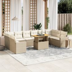 Salon de jardin 11 pcs avec coussins beige résine tressée