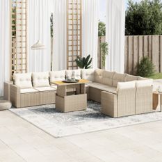 Salon de jardin 11 pcs avec coussins beige résine tressée