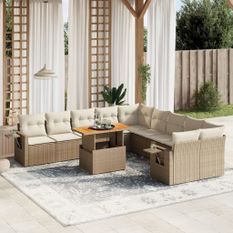 Salon de jardin 11 pcs avec coussins beige résine tressée