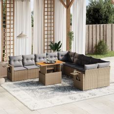 Salon de jardin 11 pcs avec coussins beige résine tressée