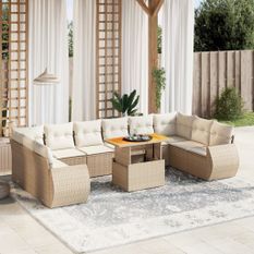 Salon de jardin 11 pcs avec coussins beige résine tressée