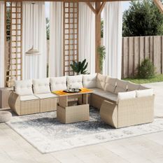 Salon de jardin 11 pcs avec coussins beige résine tressée