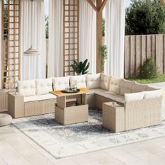 Salon de jardin 11 pcs avec coussins beige résine tressée