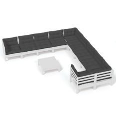 Salon de jardin 11 pcs avec coussins Blanc Bois de pin 3