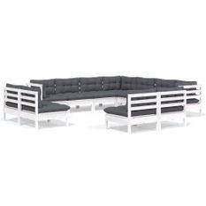 Salon de jardin 11 pcs avec coussins blanc bois de pin solide