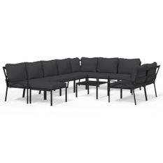 Salon de jardin 11 pcs avec coussins gris acier