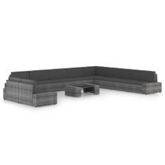 Salon de jardin 11 pcs avec coussins Gris Résine tressée 10