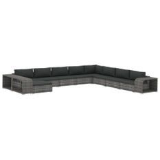 Salon de jardin 11 pcs avec coussins Résine tressée Gris 9