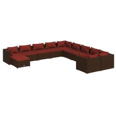 Salon de jardin 11 pcs avec coussins Résine tressée Marron 4
