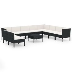 Salon de jardin 11 pcs avec coussins Résine tressée Noir 47