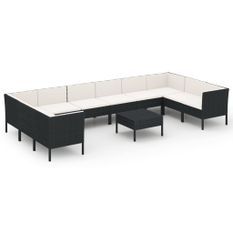 Salon de jardin 11 pcs avec coussins Résine tressée Noir 44