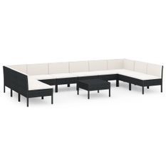 Salon de jardin 11 pcs avec coussins Résine tressée Noir 42