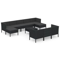 Salon de jardin 11 pcs avec coussins Résine tressée Noir 41