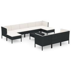 Salon de jardin 11 pcs avec coussins Résine tressée Noir 39