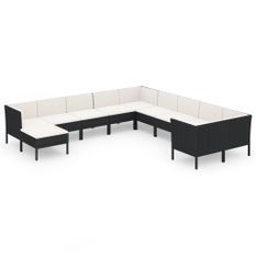 Salon de jardin 11 pcs avec coussins Résine tressée Noir 37