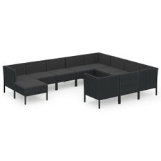 Salon de jardin 11 pcs avec coussins Résine tressée Noir 40