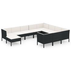 Salon de jardin 11 pcs avec coussins Résine tressée Noir 35