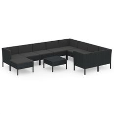 Salon de jardin 11 pcs avec coussins Résine tressée Noir 34