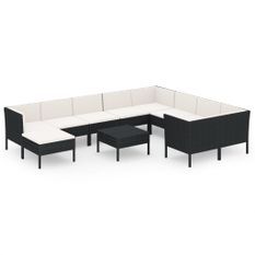 Salon de jardin 11 pcs avec coussins Résine tressée Noir 29