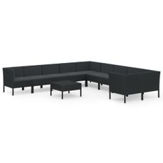 Salon de jardin 11 pcs avec coussins Résine tressée Noir 31