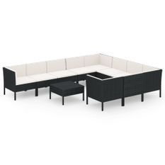 Salon de jardin 11 pcs avec coussins Résine tressée Noir 32