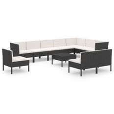 Salon de jardin 11 pcs avec coussins Résine tressée Noir 26