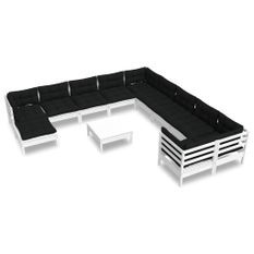 Salon de jardin 12 pcs avec coussins Blanc Bois de pin