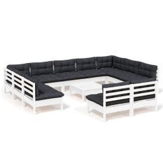 Salon de jardin 12 pcs avec coussins Blanc Bois de pin solide 4
