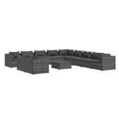 Salon de jardin 12 pcs avec coussins Gris Résine tressée 3