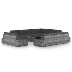 Salon de jardin 12 pcs avec coussins Gris Résine tressée 11