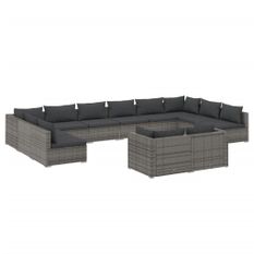 Salon de jardin 12 pcs avec coussins Gris Résine tressée 8