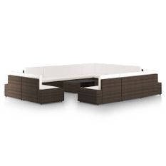 Salon de jardin 12 pcs avec coussins Marron Résine tressée 15