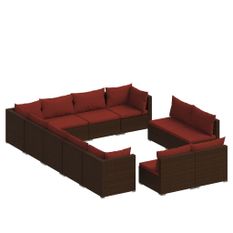 Salon de jardin 12 pcs avec coussins Marron Résine tressée 12