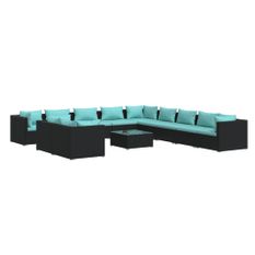 Salon de jardin 12 pcs avec coussins Noir Résine tressée