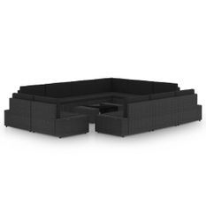 Salon de jardin 12 pcs avec coussins Noir Résine tressée 13