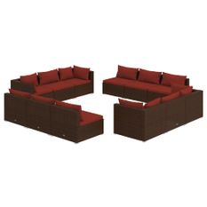 Salon de jardin 12 pcs avec coussins Résine tressée Marron