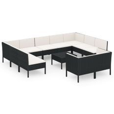 Salon de jardin 12 pcs avec coussins Résine tressée Noir 35