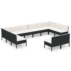 Salon de jardin 12 pcs avec coussins Résine tressée Noir 33