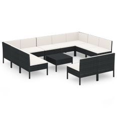 Salon de jardin 12 pcs avec coussins Résine tressée Noir 30