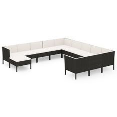 Salon de jardin 12 pcs avec coussins Résine tressée Noir 24
