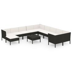 Salon de jardin 12 pcs avec coussins Résine tressée Noir 28