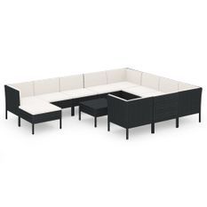 Salon de jardin 12 pcs avec coussins Résine tressée Noir 22