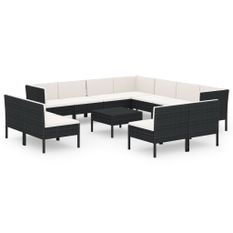 Salon de jardin 12 pcs avec coussins Résine tressée Noir 38