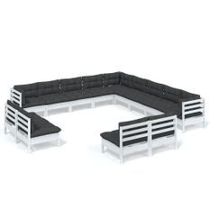 Salon de jardin 13 pcs avec coussins Blanc Bois de pin solide 2