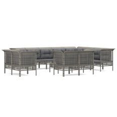 Salon de jardin 13 pcs avec coussins Gris Résine tressée