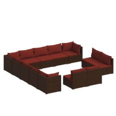 Salon de jardin 13 pcs avec coussins Marron Résine tressée 8
