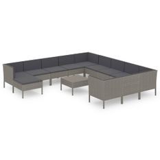 Salon de jardin 13 pcs avec coussins Résine tressée Gris 3