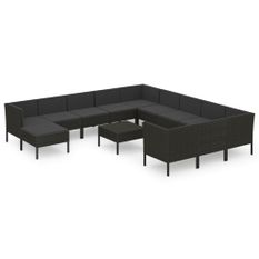 Salon de jardin 13 pcs avec coussins Résine tressée Noir 8