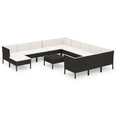 Salon de jardin 13 pcs avec coussins Résine tressée Noir 11