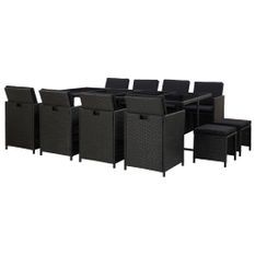 Salon de jardin 13 pcs avec coussins Résine tressée Noir 10